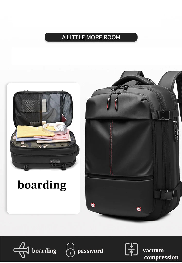 Reisesekk for menn – 17" laptop, stor kapasitet, kompresjon og utvidbar skolesekk