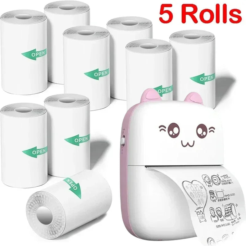 Mini Printer for Notater 1/3/5 Rolls Mini Printer Thermal Paper Label Sticker Self-adhesive Thermal Printing Paper Inkless Printing Photo Picture 57x25mm