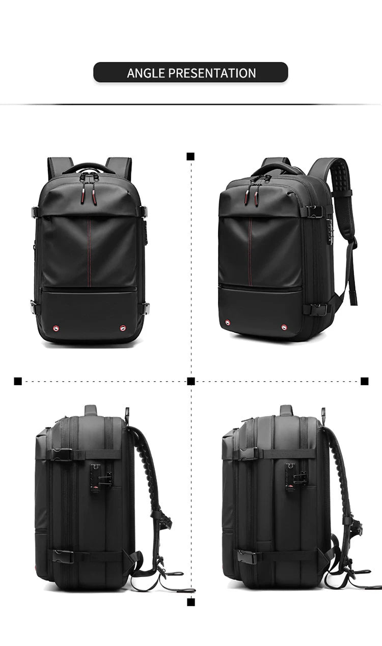 Reisesekk for menn – 17" laptop, stor kapasitet, kompresjon og utvidbar skolesekk
