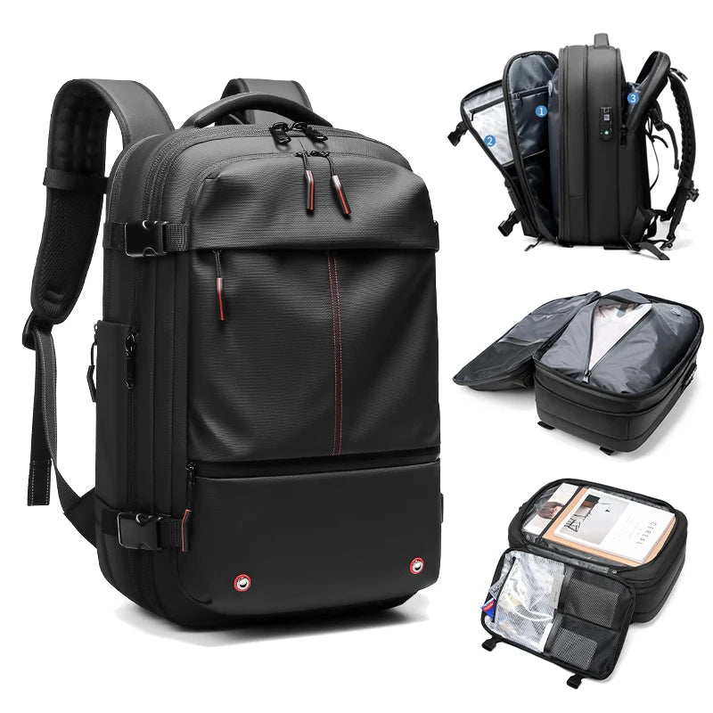 Reisesekk for menn – 17" laptop, stor kapasitet, kompresjon og utvidbar skolesekk