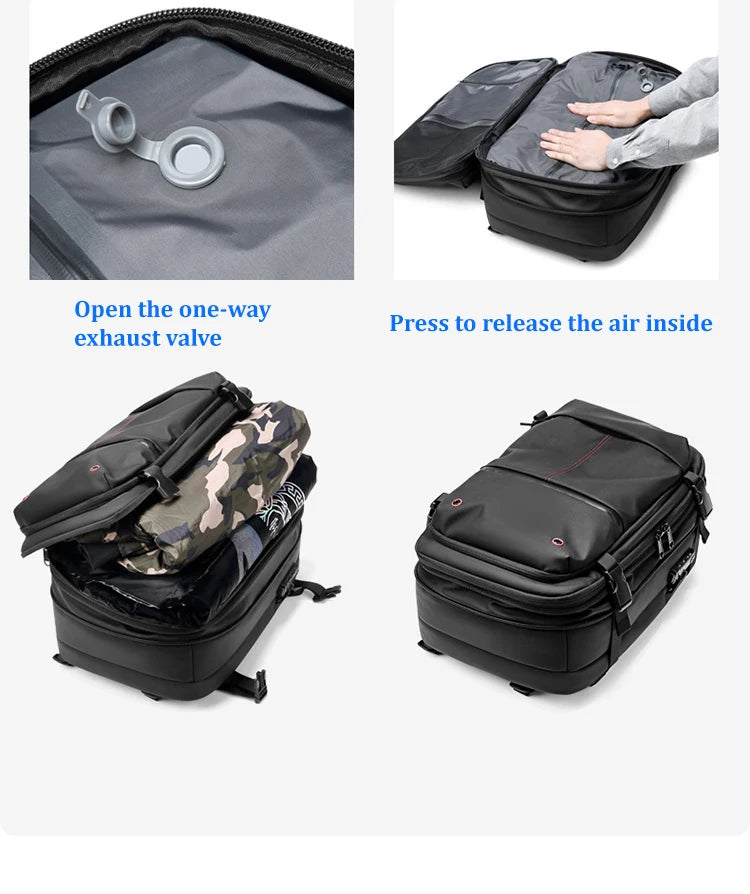 Reisesekk for menn – 17" laptop, stor kapasitet, kompresjon og utvidbar skolesekk