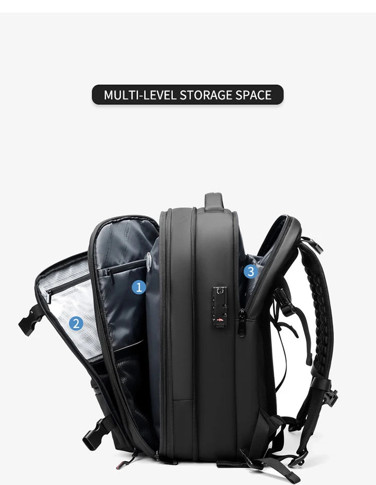 Reisesekk for menn – 17" laptop, stor kapasitet, kompresjon og utvidbar skolesekk