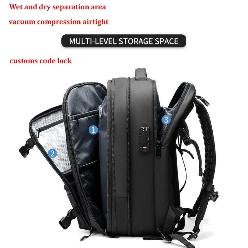 Reisesekk for menn – 17" laptop, stor kapasitet, kompresjon og utvidbar skolesekk